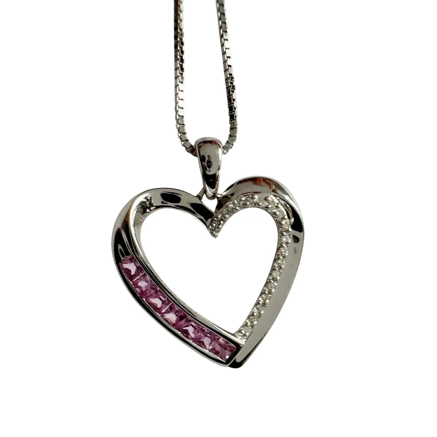 Pink & White Heart Necklace with Lab Created Sapphires - Sterling Silver - Unbranded - Necklace with Pendant - A+ Stuff