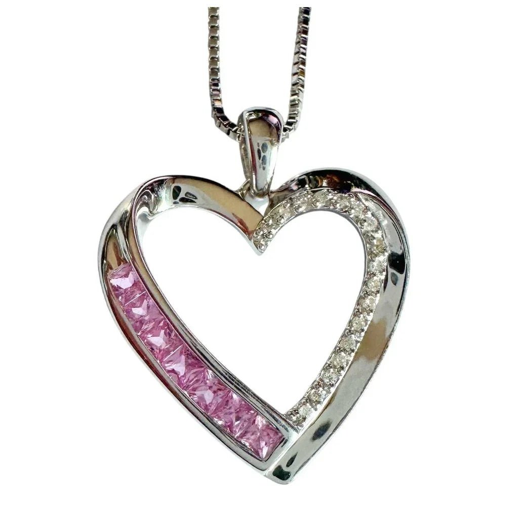 Pink & White Heart Necklace with Lab Created Sapphires - Sterling Silver - Unbranded - Necklace with Pendant - A+ Stuff