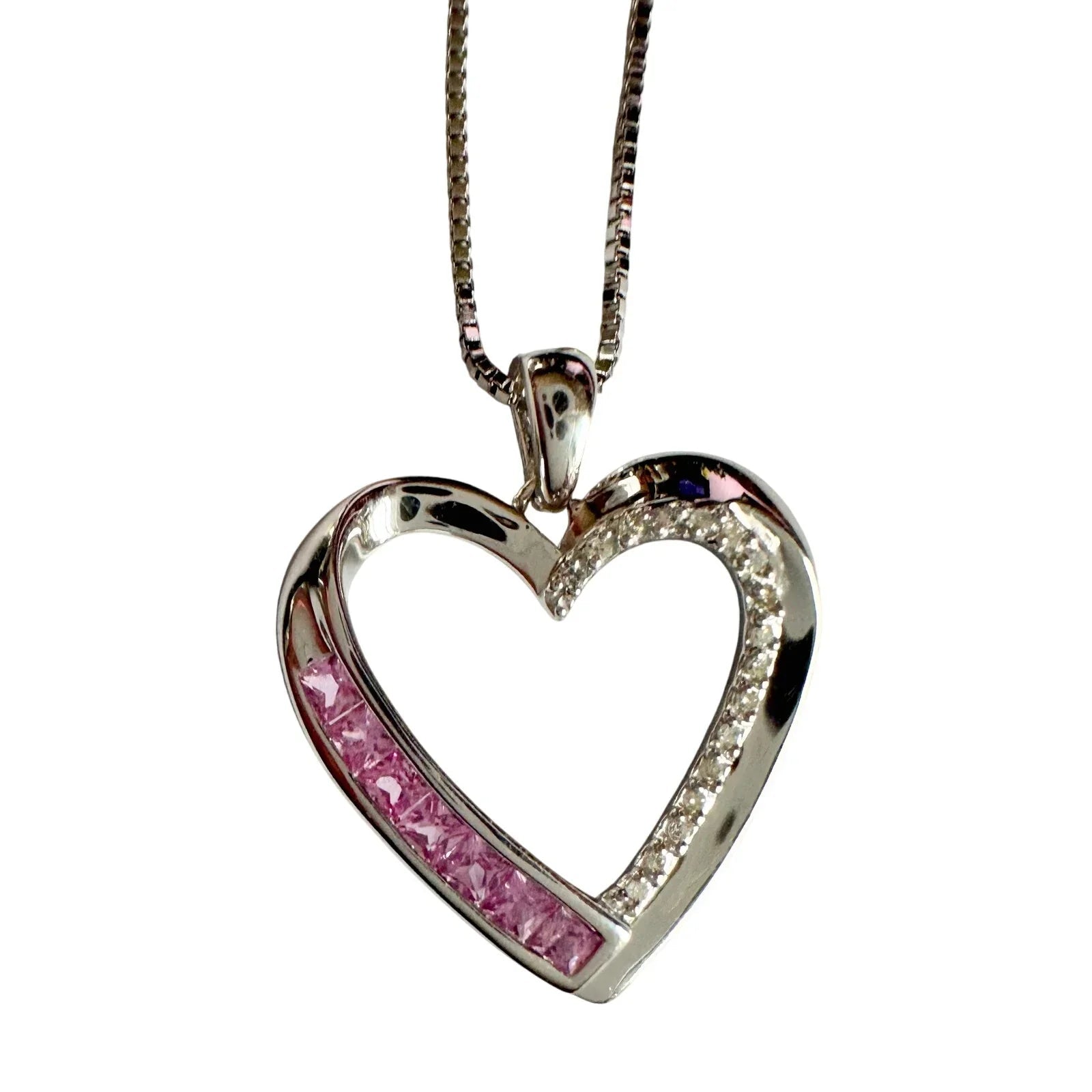 Pink & White Heart Necklace with Lab Created Sapphires - Sterling Silver - Unbranded - Necklace with Pendant - A+ Stuff
