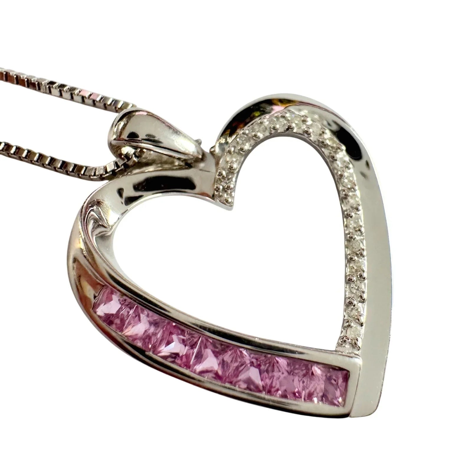 Pink & White Heart Necklace with Lab Created Sapphires - Sterling Silver - Unbranded - Necklace with Pendant - A+ Stuff