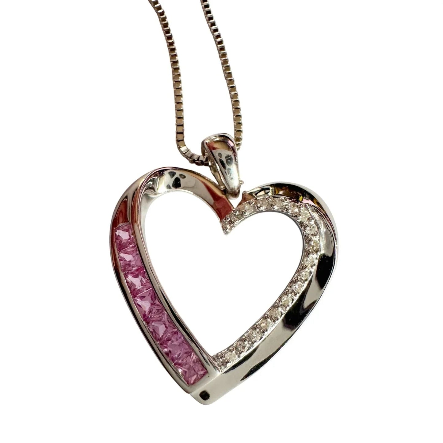 Pink & White Heart Necklace with Lab Created Sapphires - Sterling Silver - Unbranded - Necklace with Pendant - A+ Stuff