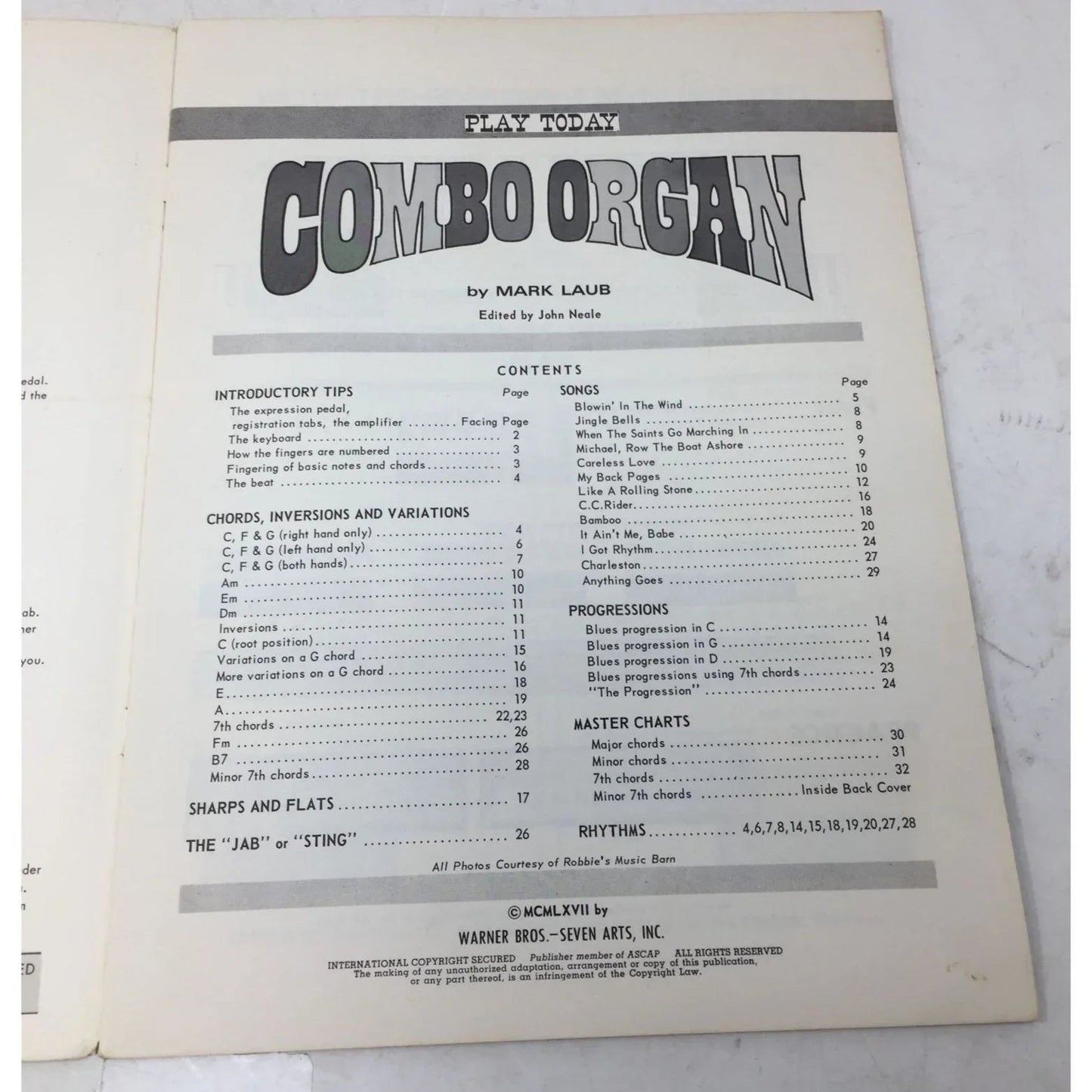 ''Play Today Combo Organ'' by Mark Laub Vintage Sheet Music book - A+ Stuff - Sheet Music - A+ Stuff