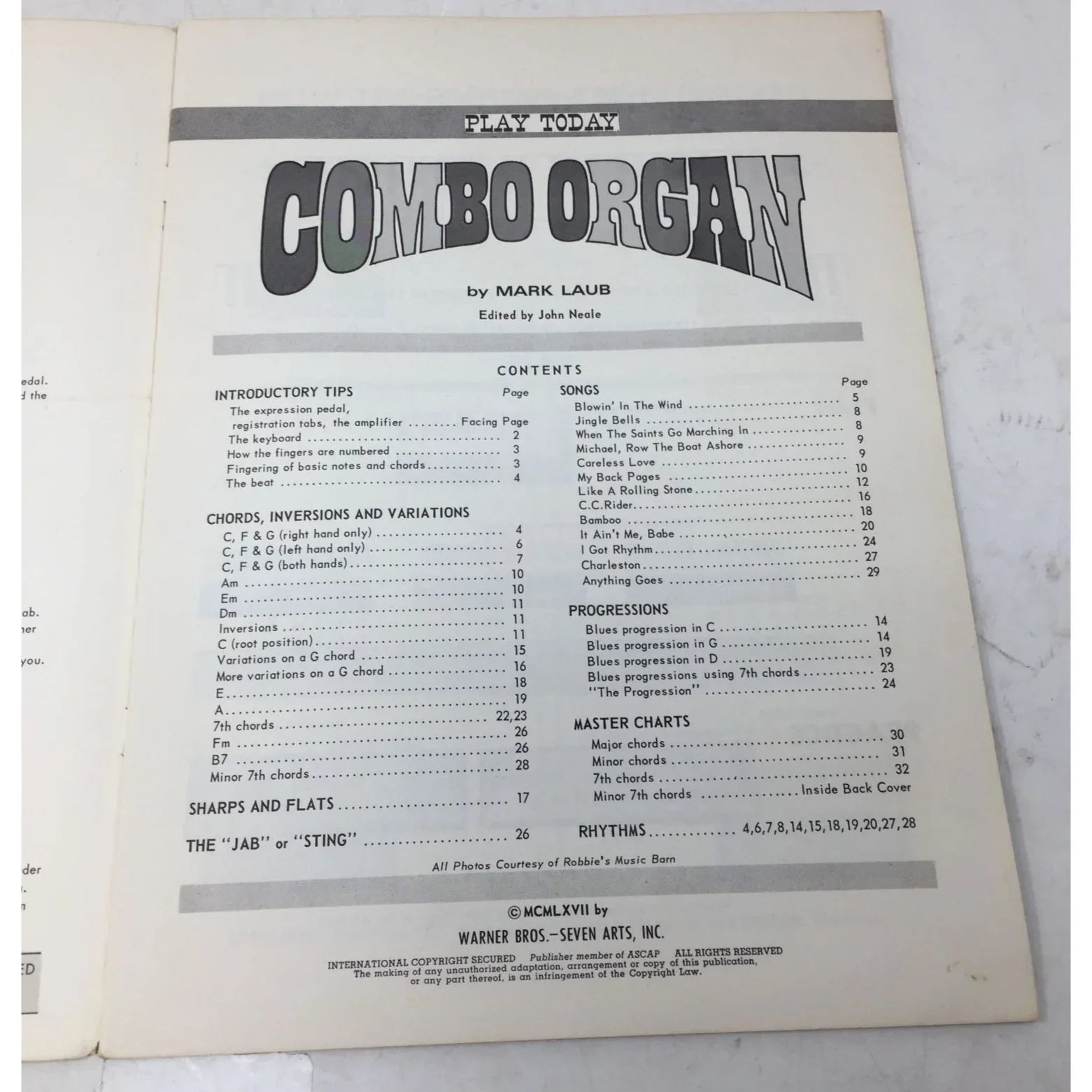 ''Play Today Combo Organ'' by Mark Laub Vintage Sheet Music book - A+ Stuff - Sheet Music - A+ Stuff
