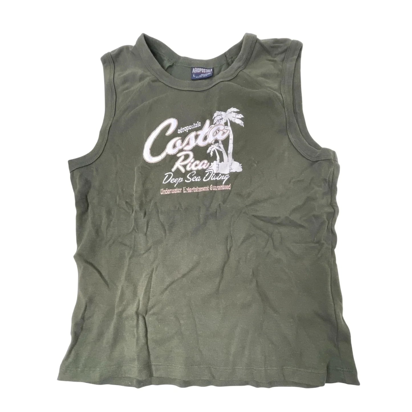 Aeropostale Costa Rica Size Large Cut Off Olive Green Shirt - A+ Stuff