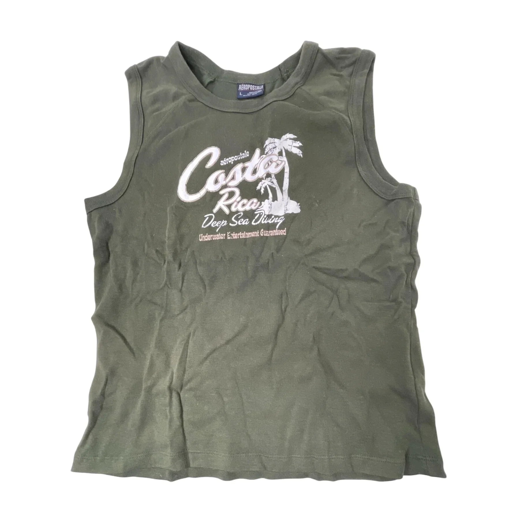 Aeropostale Costa Rica Size Large Cut Off Olive Green Shirt - A+ Stuff
