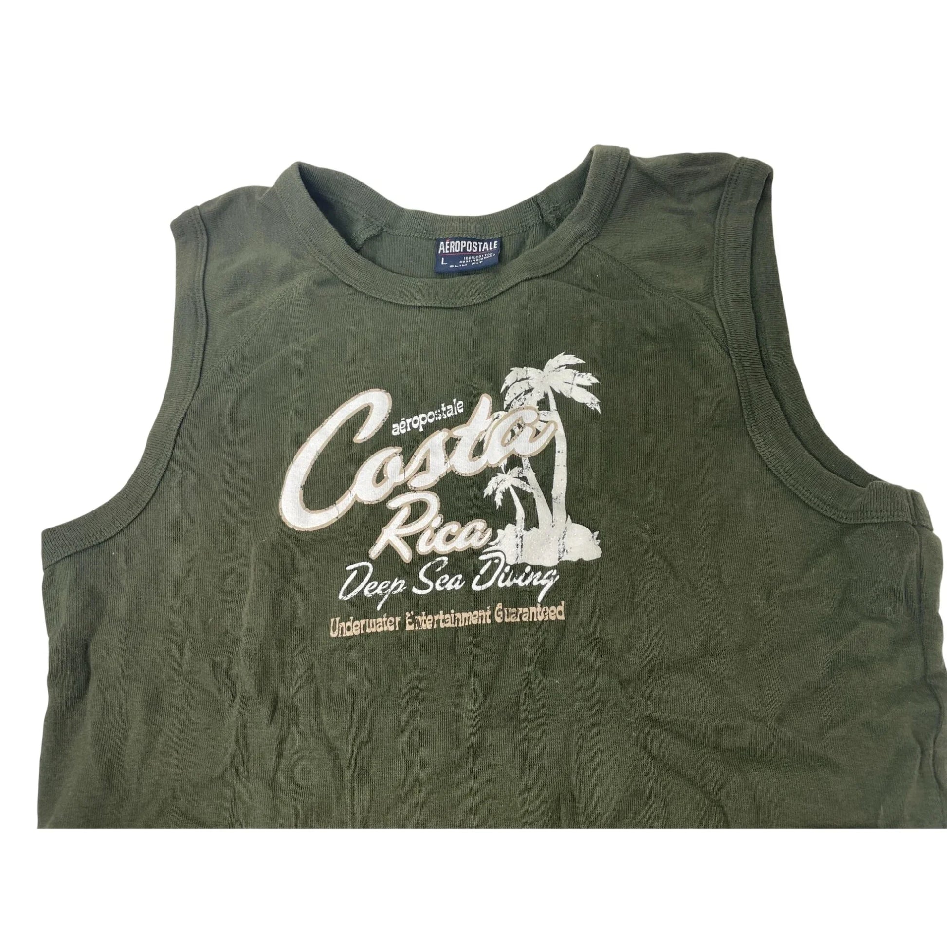 Aeropostale Costa Rica Size Large Cut Off Olive Green Shirt - A+ Stuff