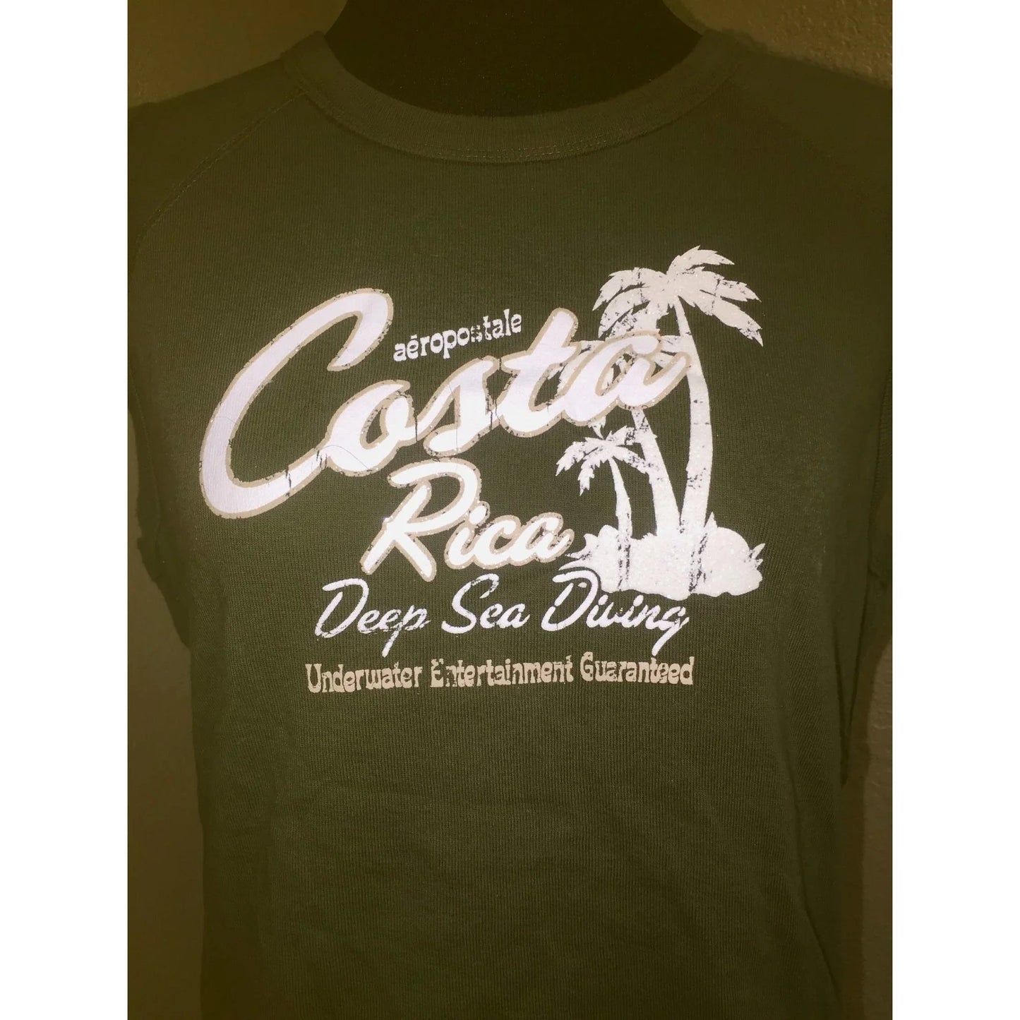 Aeropostale Costa Rica Size Large Cut Off Olive Green Shirt - A+ Stuff