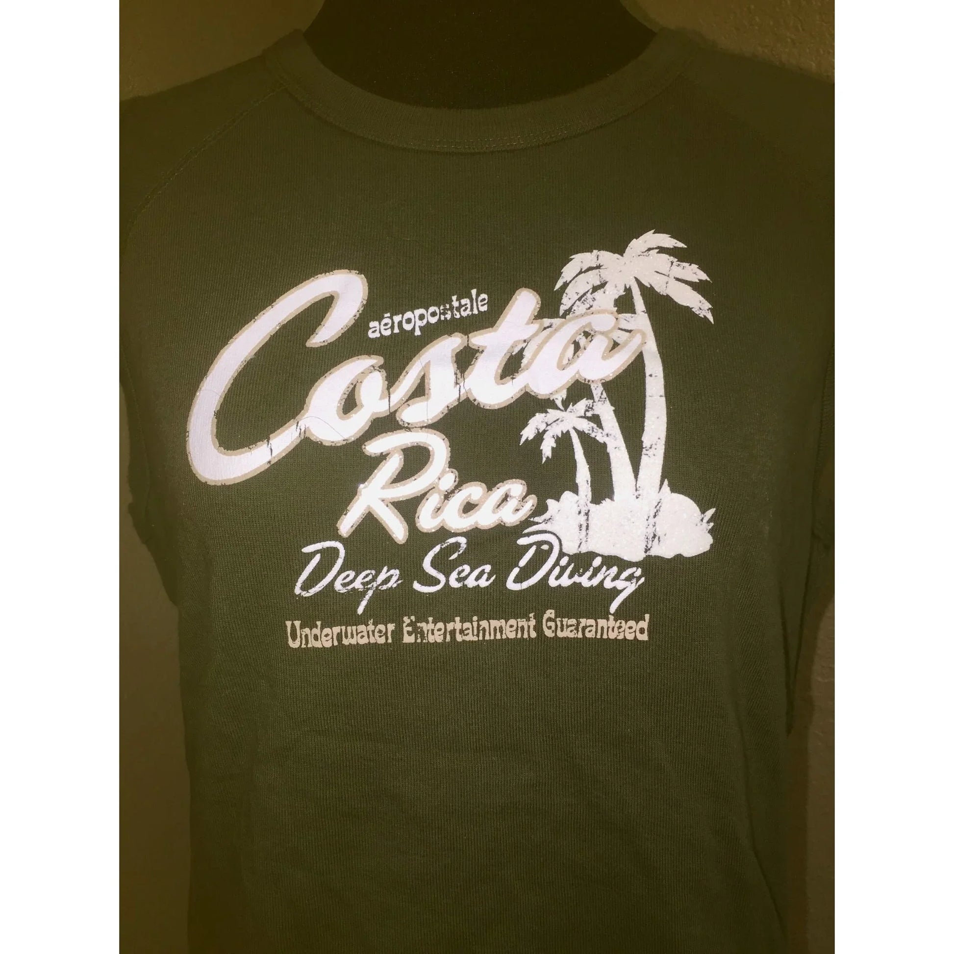 Aeropostale Costa Rica Size Large Cut Off Olive Green Shirt - A+ Stuff