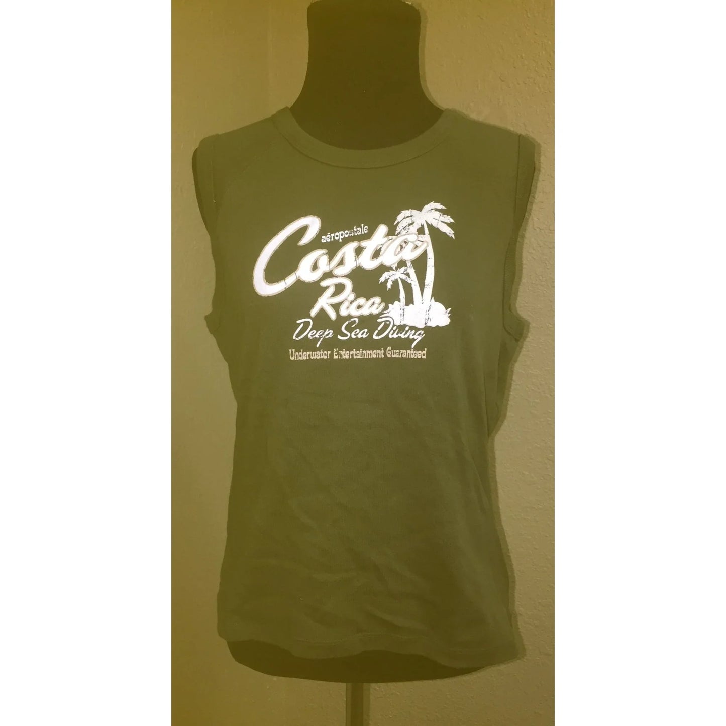 Aeropostale Costa Rica Size Large Cut Off Olive Green Shirt - A+ Stuff