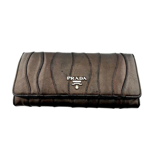 Prada Metallic Brown Wave Leather Flap Continental Wallet - PRADA - Long Wallet - A+ Stuff
