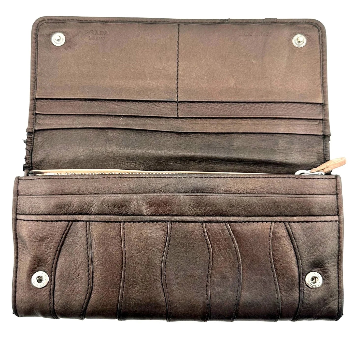 Prada Metallic Brown Wave Leather Flap Continental Wallet - PRADA - Long Wallet - A+ Stuff