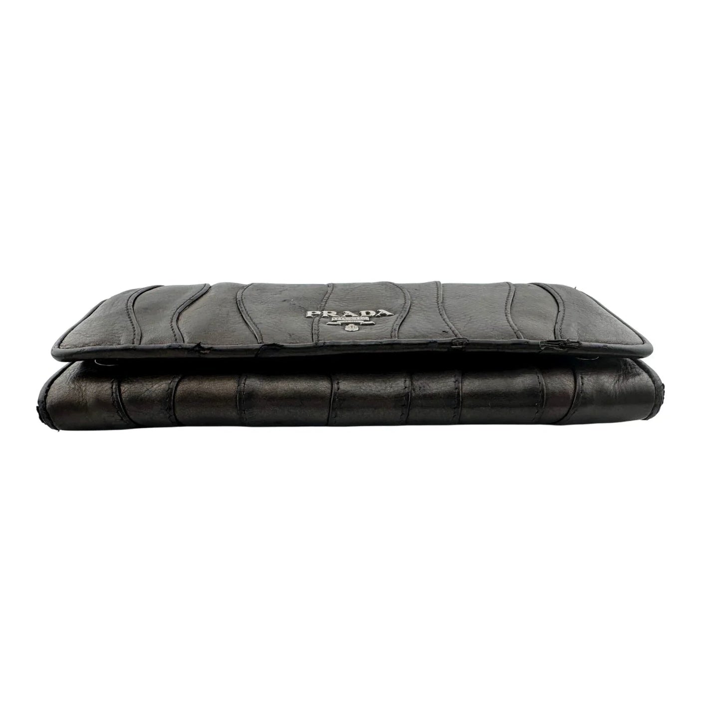 Prada Metallic Brown Wave Leather Flap Continental Wallet - PRADA - Long Wallet - A+ Stuff