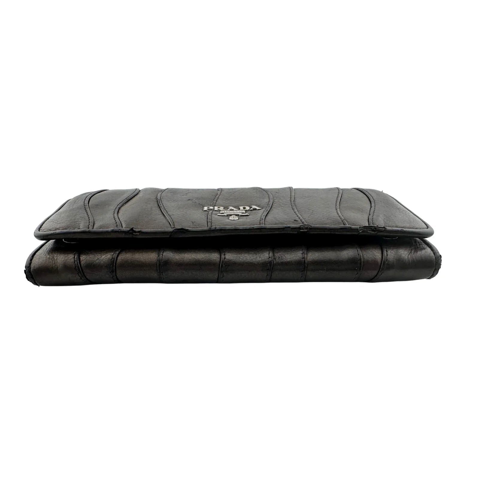 Prada Metallic Brown Wave Leather Flap Continental Wallet - PRADA - Long Wallet - A+ Stuff