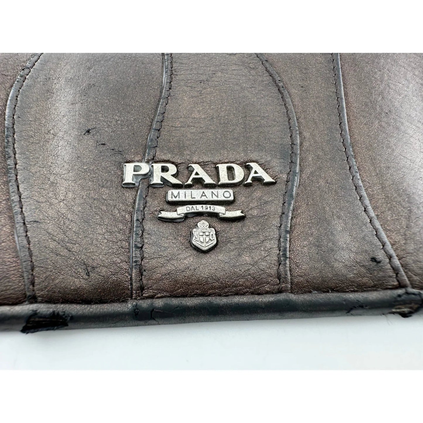 Prada Metallic Brown Wave Leather Flap Continental Wallet - PRADA - Long Wallet - A+ Stuff