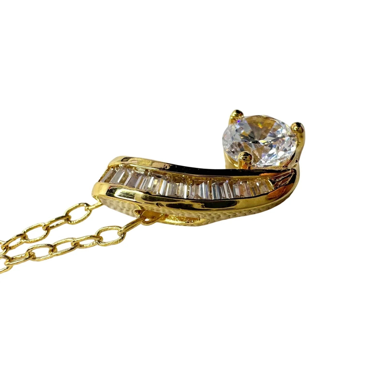 Pretty 18kt Gold Plated White Topaz and Zirconia Swirl Necklace - PAJ - Pendant with Necklace - A+ Stuff