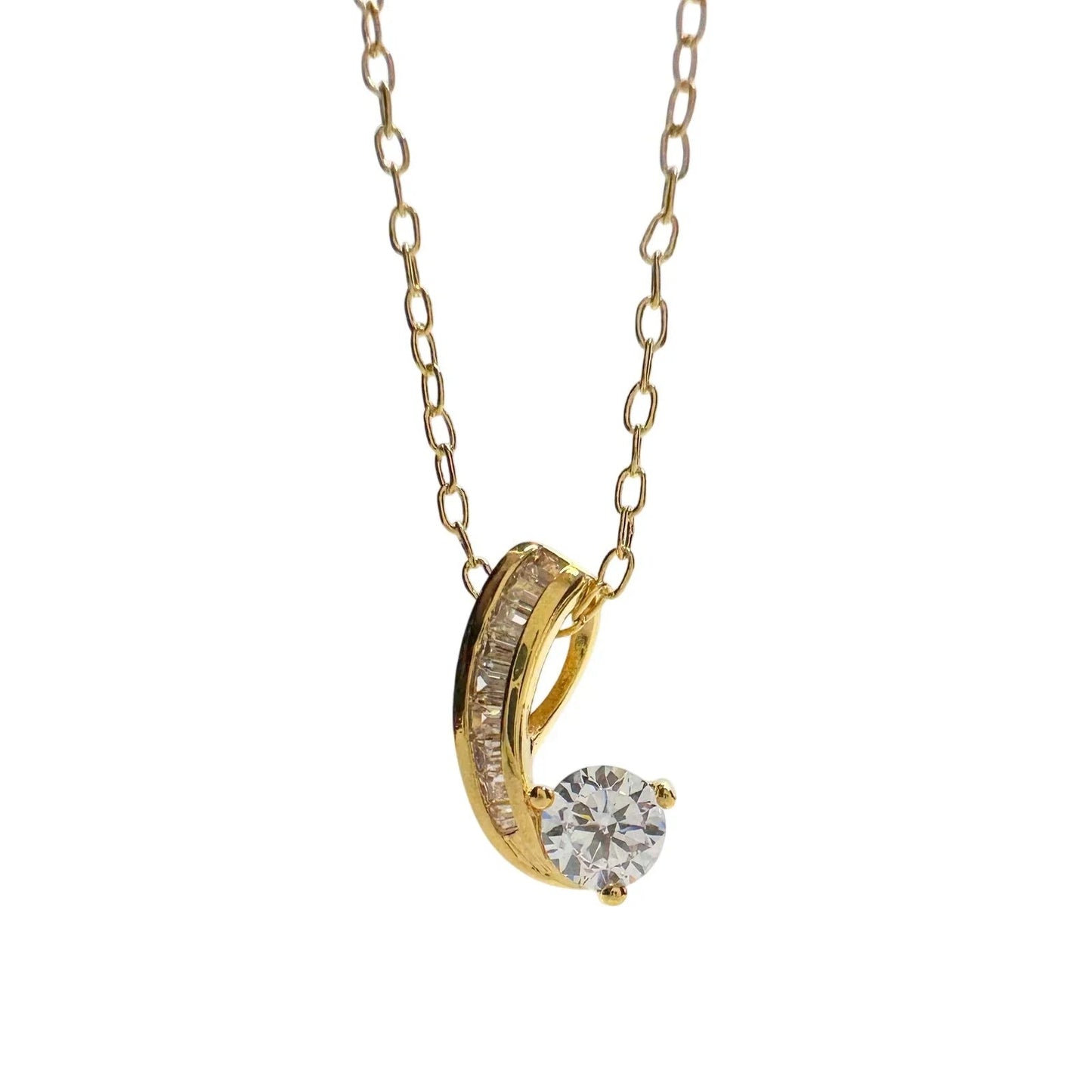 Pretty 18kt Gold Plated White Topaz and Zirconia Swirl Necklace - PAJ - Pendant with Necklace - A+ Stuff