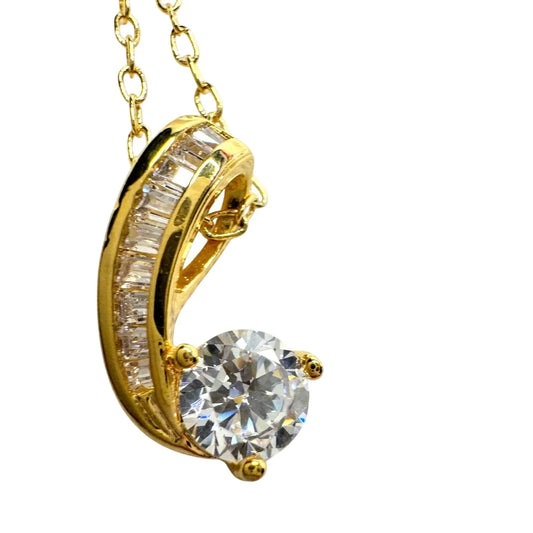Pretty 18kt Gold Plated White Topaz and Zirconia Swirl Necklace - PAJ - Pendant with Necklace - A+ Stuff