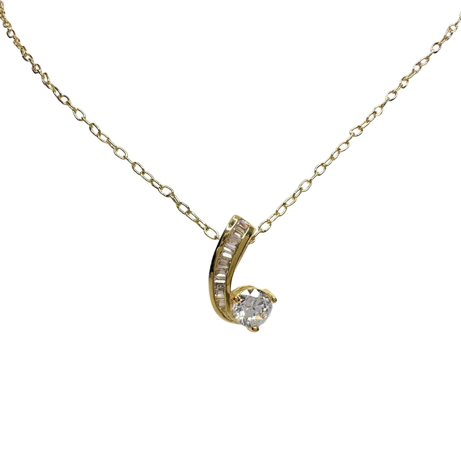 Pretty 18kt Gold Plated White Topaz and Zirconia Swirl Necklace - PAJ - Pendant with Necklace - A+ Stuff