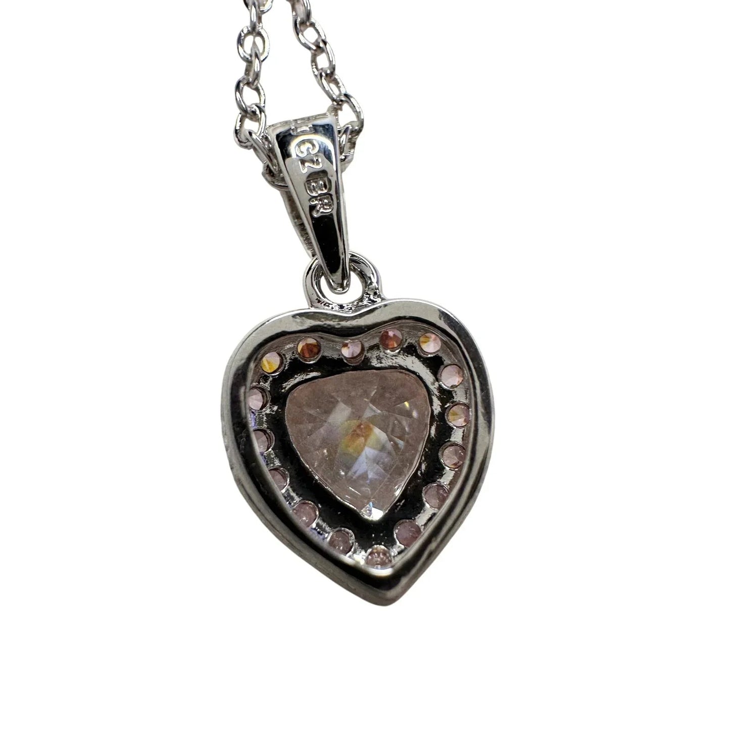 Pretty Rhodium Plated Pink Topaz and Zirconia Heart Necklace - PAJ - Pendant with Necklace - A+ Stuff