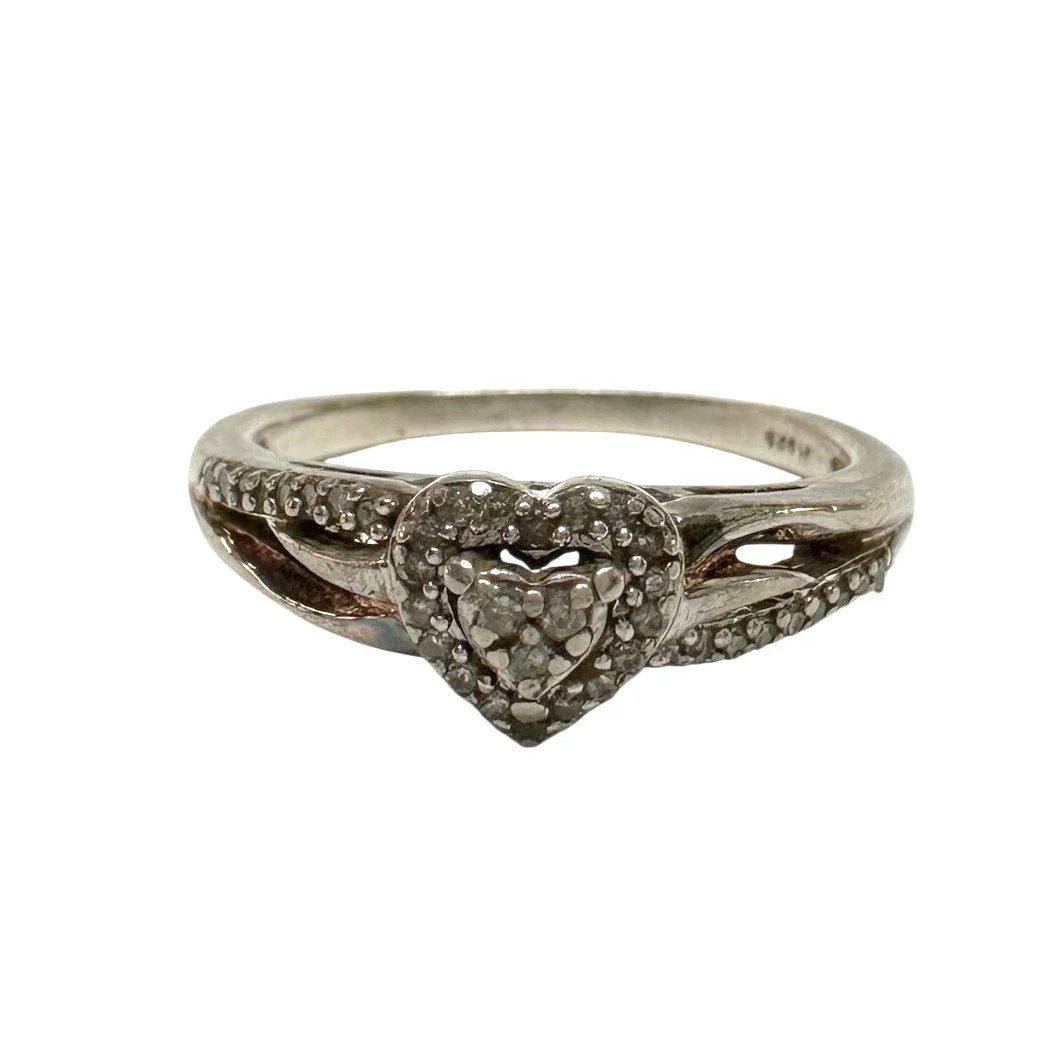Pretty Sterling Silver Heart Ring with White Gemstones Size 8 - Unbranded - Ring - A+ Stuff