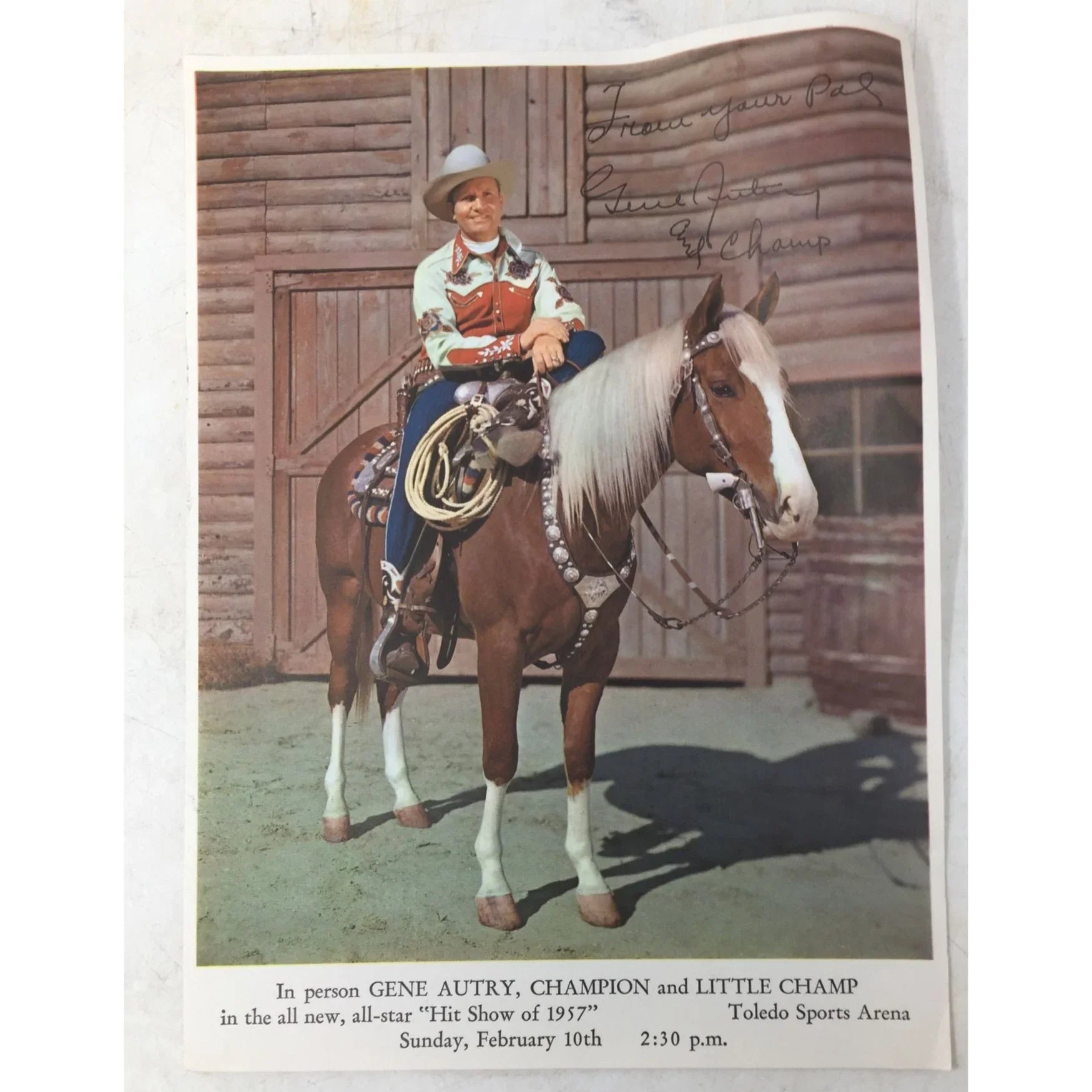 Promotional photo for a live appearance by Gene Autry and his horses Champion and Little Champ - A+ Stuff - Collectibles - A+ Stuff