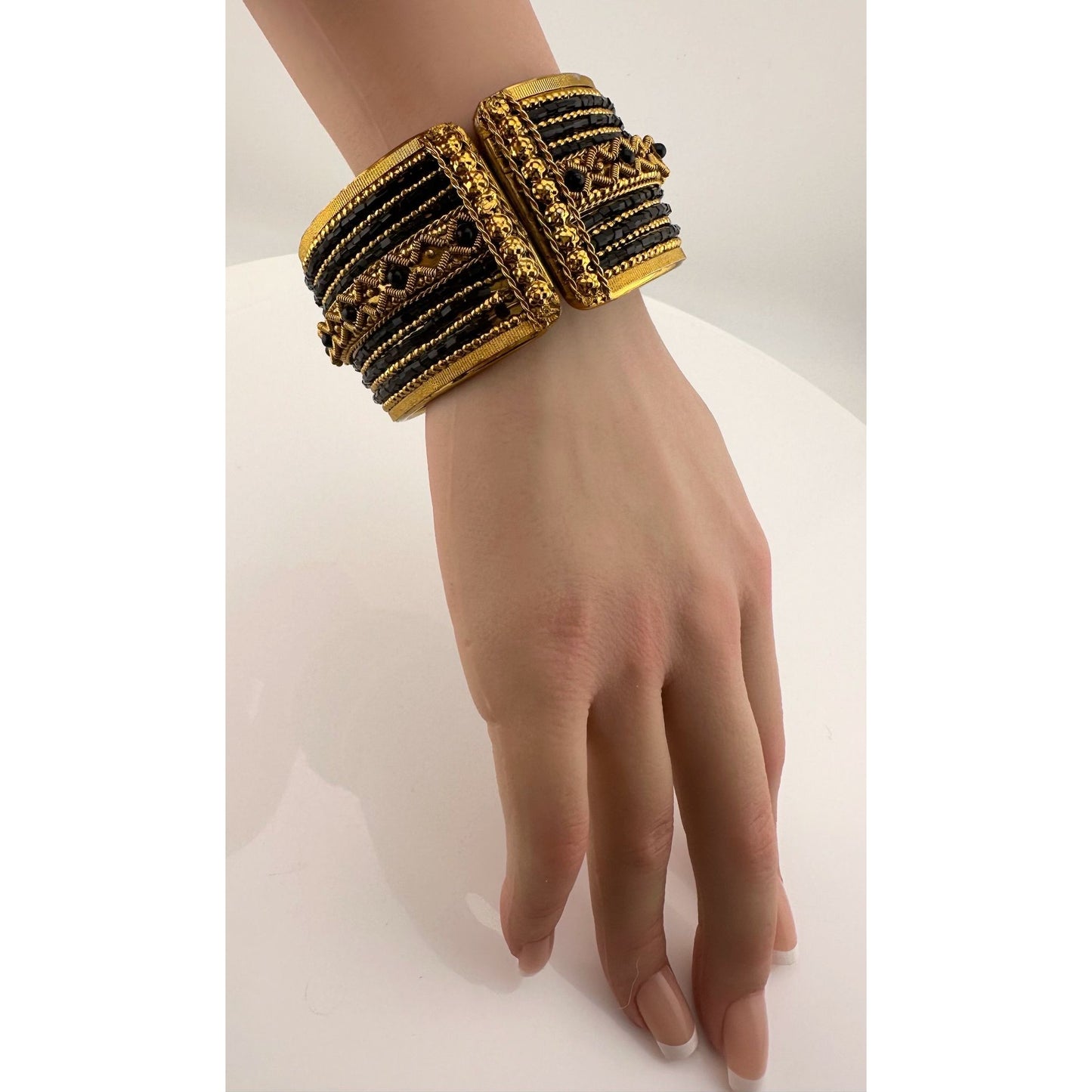 Women's Black and Gold Fashion Cuff Bracelet