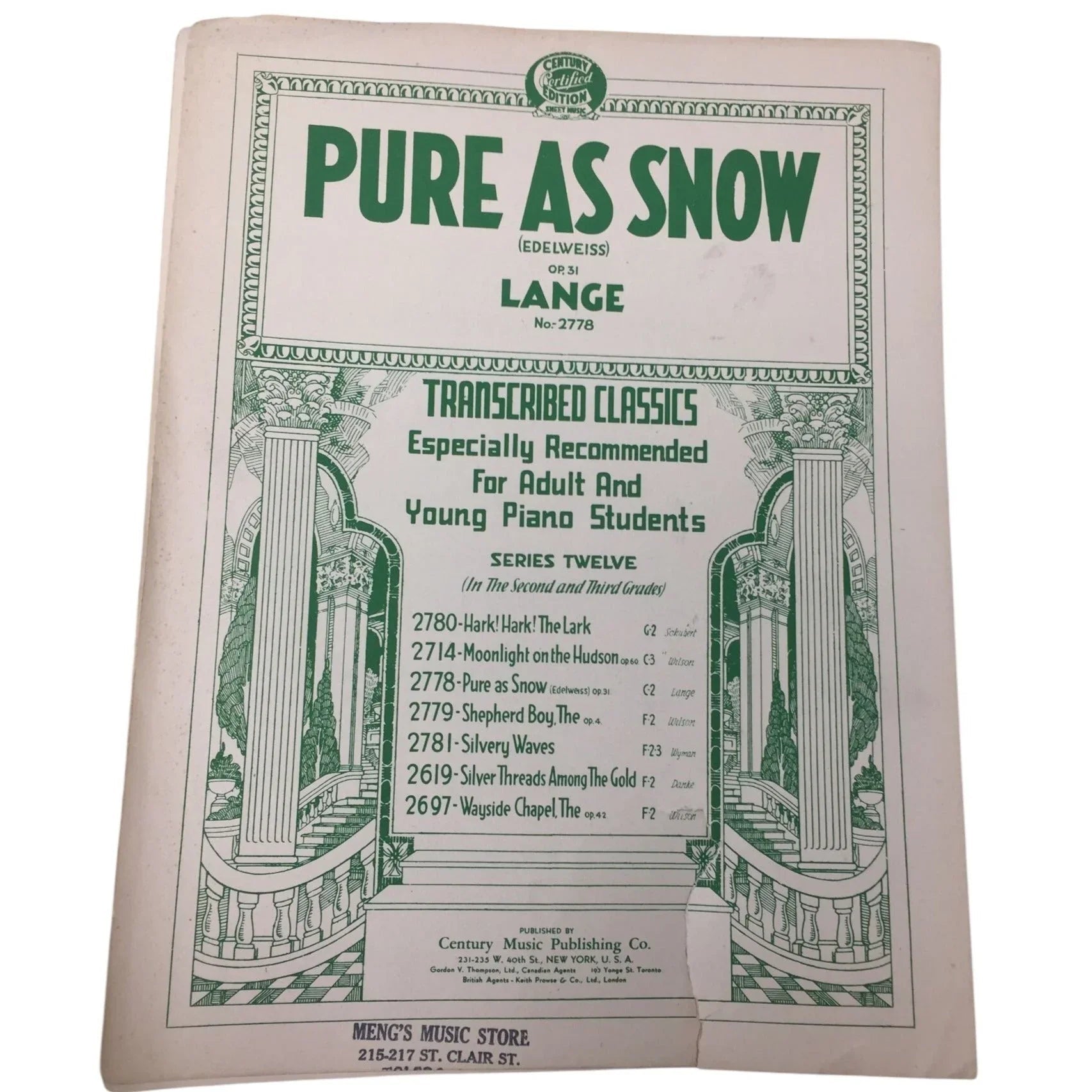 ''PURE AS SNOW'' (EDELWEISS) OP. 31 LANGE NO. 2778 - A+ Stuff - SHEET MUSIC - A+ Stuff