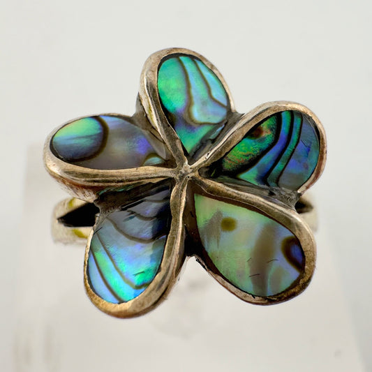 Beautiful Natural Abalone Flower Ring in Sterling Silver Size 5.75