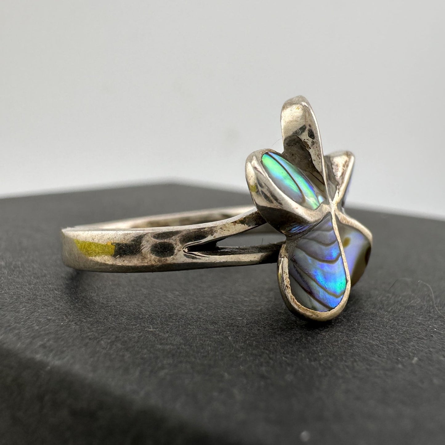 Beautiful Natural Abalone Flower Ring in Sterling Silver Size 5.75