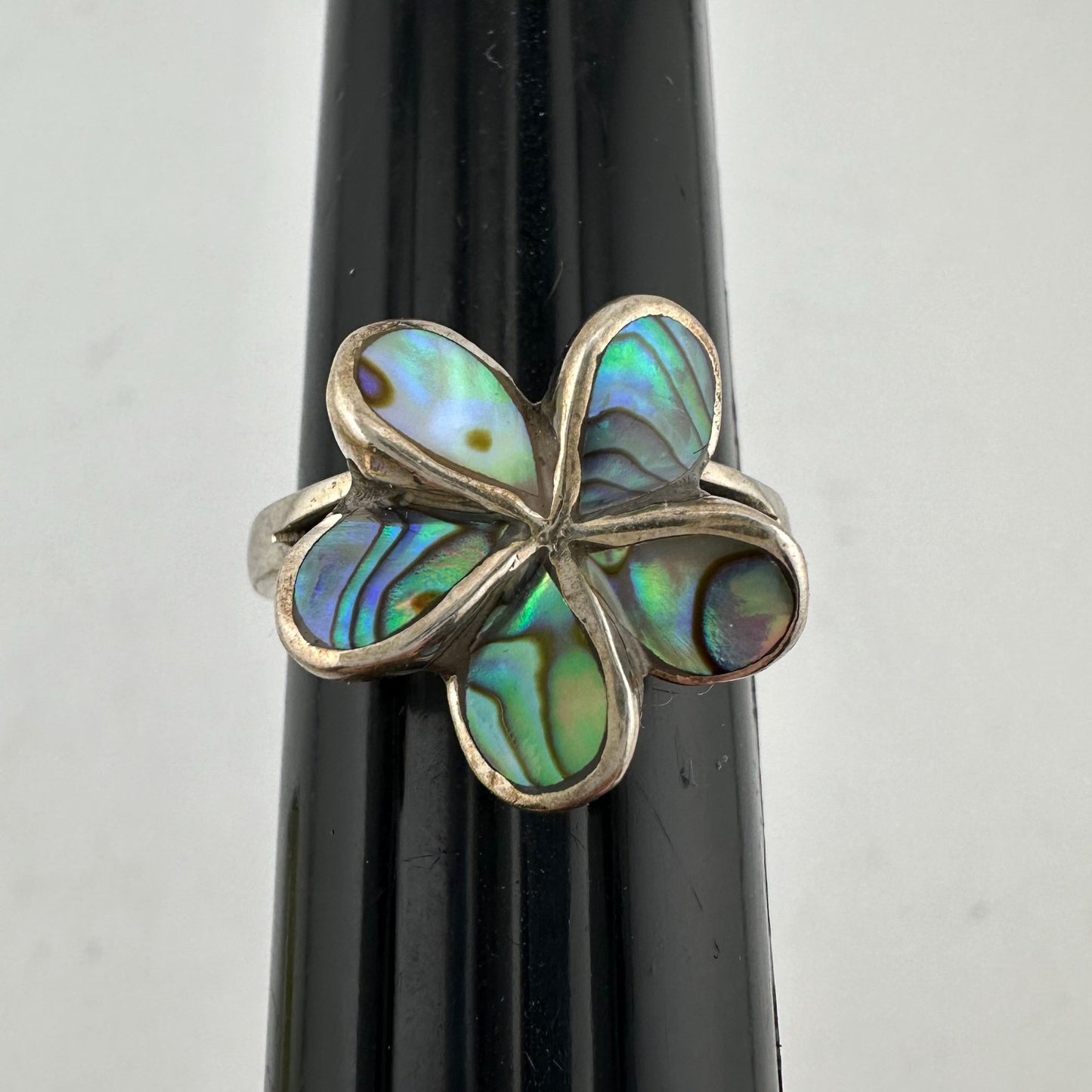 Beautiful Natural Abalone Flower Ring in Sterling Silver Size 5.75