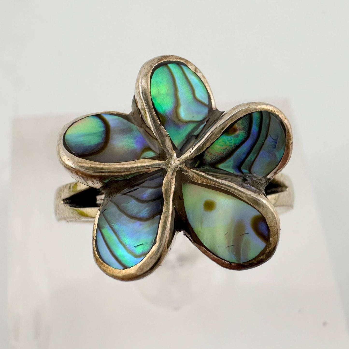 Beautiful Natural Abalone Flower Ring in Sterling Silver Size 5.75