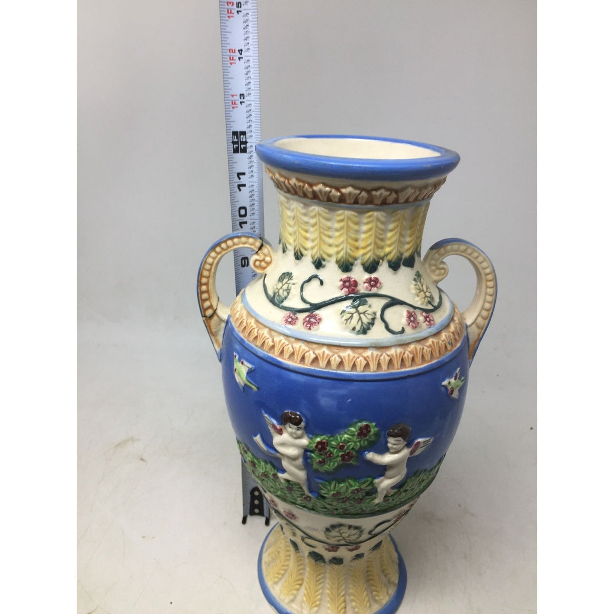 Vintage Hand-painted Japanese Majolica-style Double-handled Porcelain Urn Vase unbranded  A+ Stuff Vase or Holder