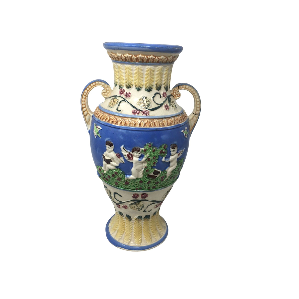 Vintage Hand-painted Japanese Majolica-style Double-handled Porcelain Urn Vase unbranded  A+ Stuff Vase or Holder