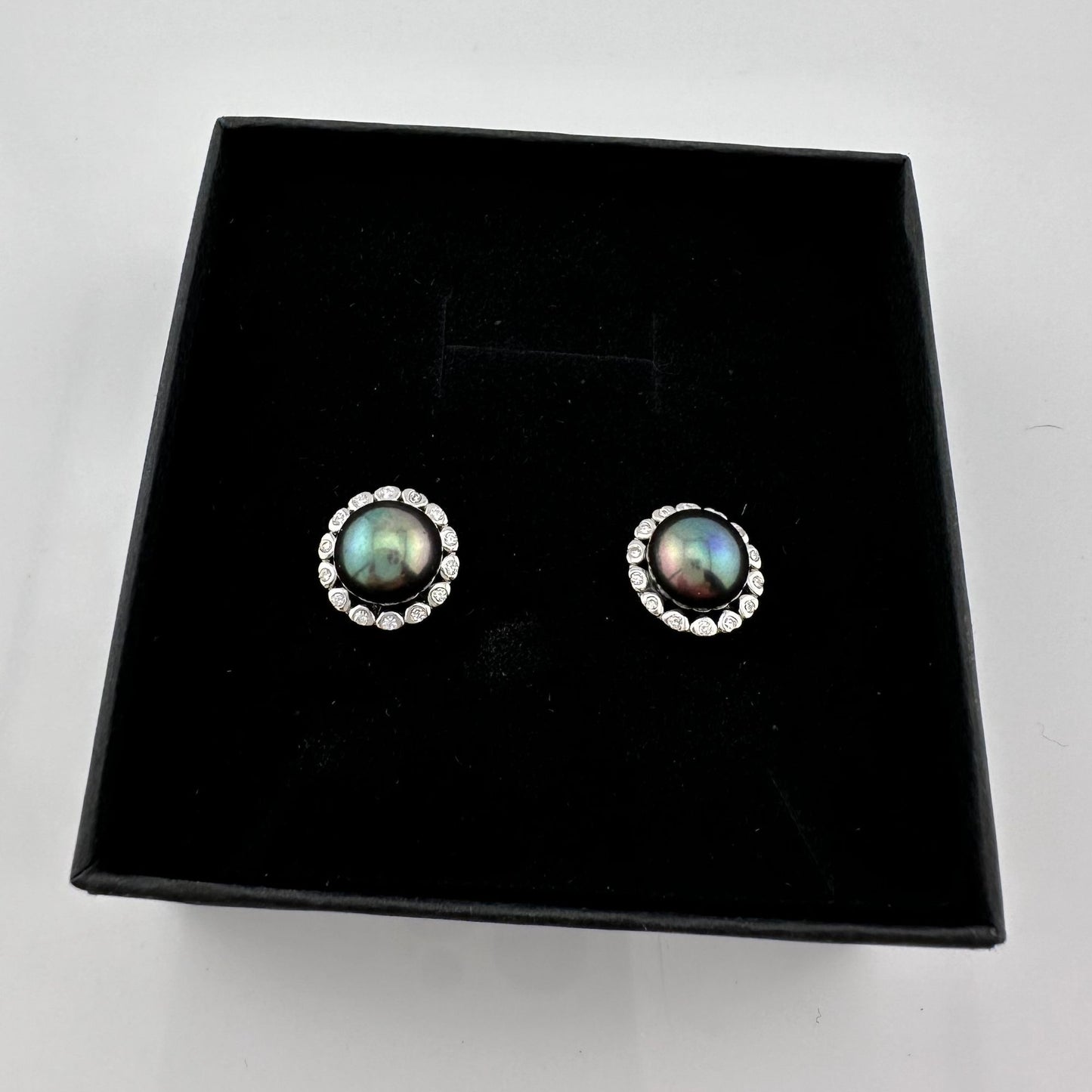 Peacock Pearl Halo Stud Earrings