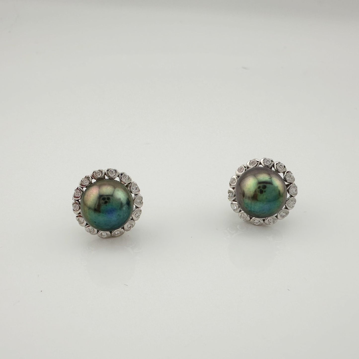 Peacock Pearl Halo Stud Earrings