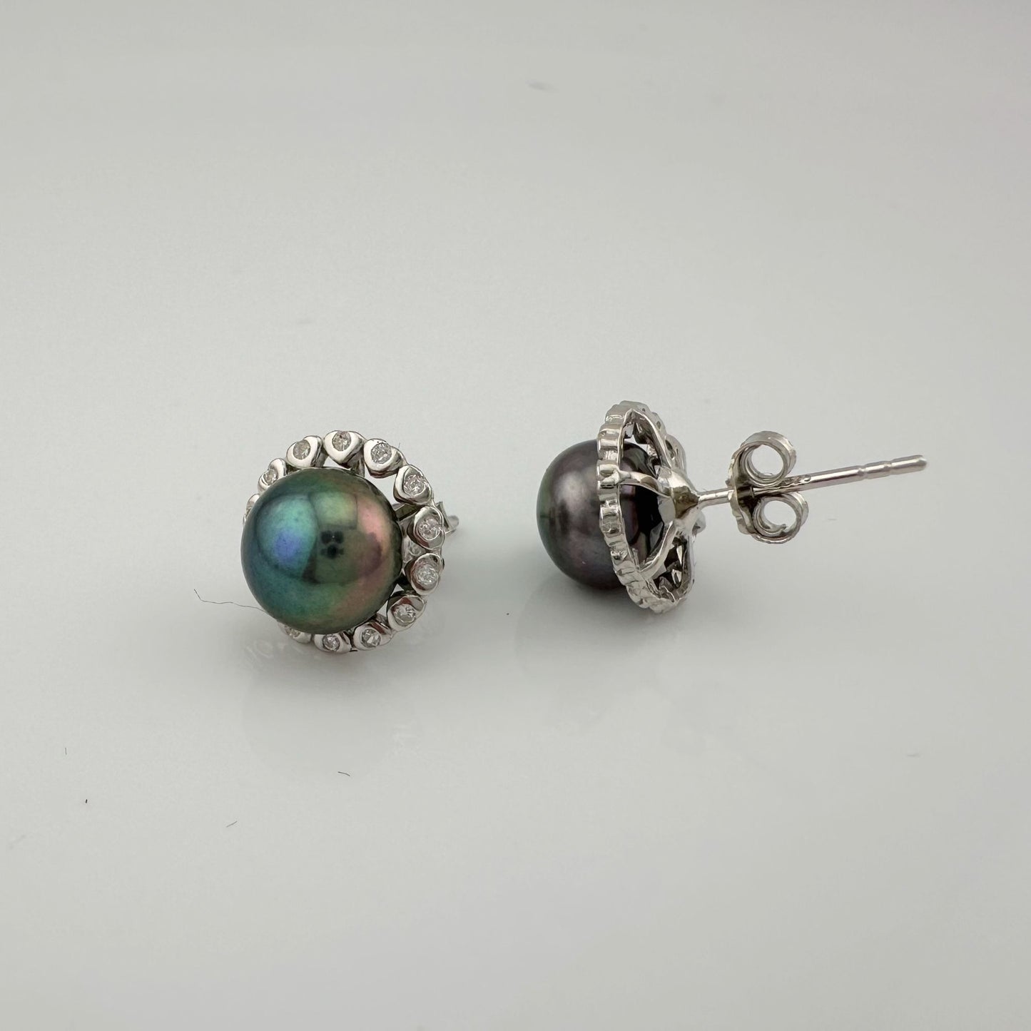 Peacock Pearl Halo Stud Earrings