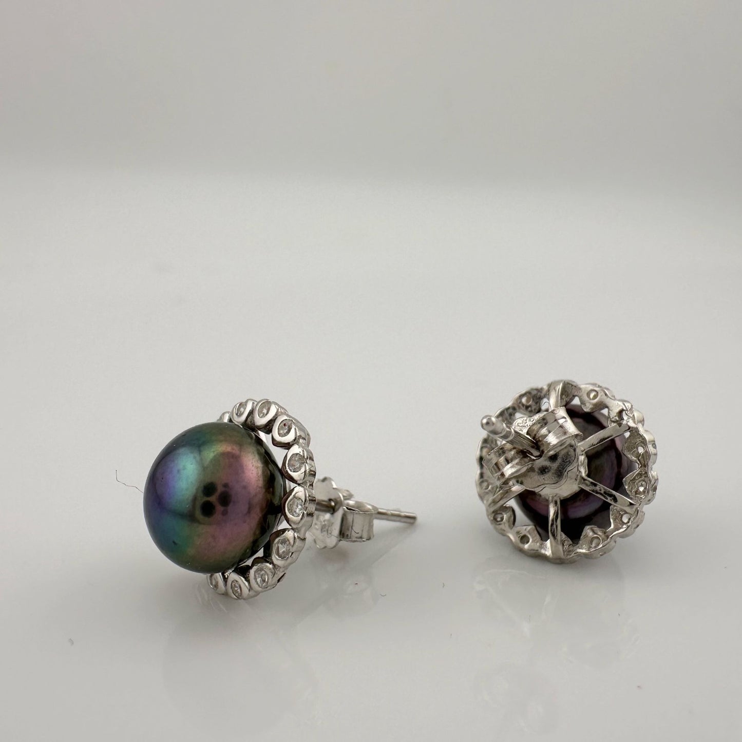 Peacock Pearl Halo Stud Earrings