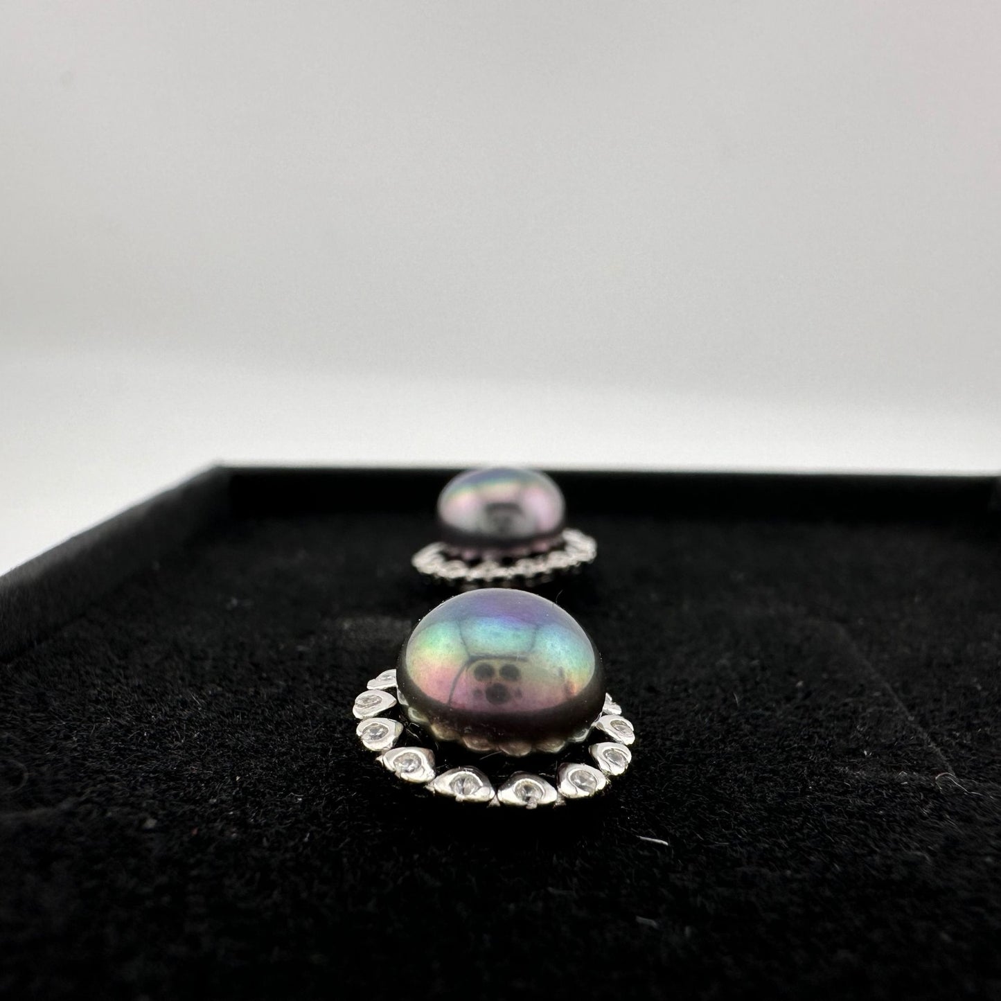 Peacock Pearl Halo Stud Earrings