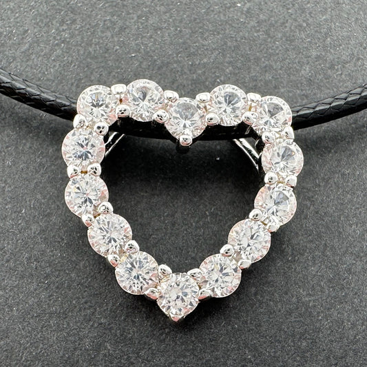 2.5 Lab Created Carat White Sapphire Heart Necklace on Back Leather Cable Band