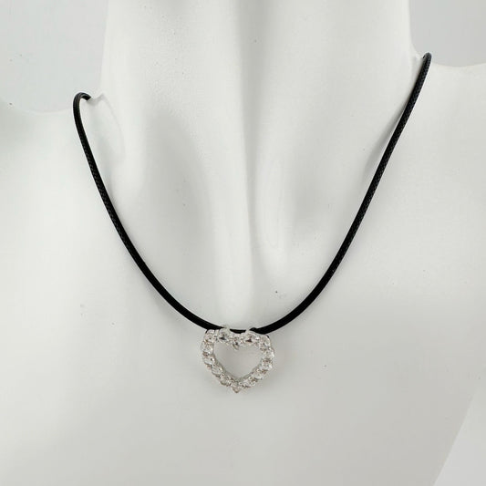 2.5 Lab Created Carat White Sapphire Heart Necklace on Back Leather Cable Band