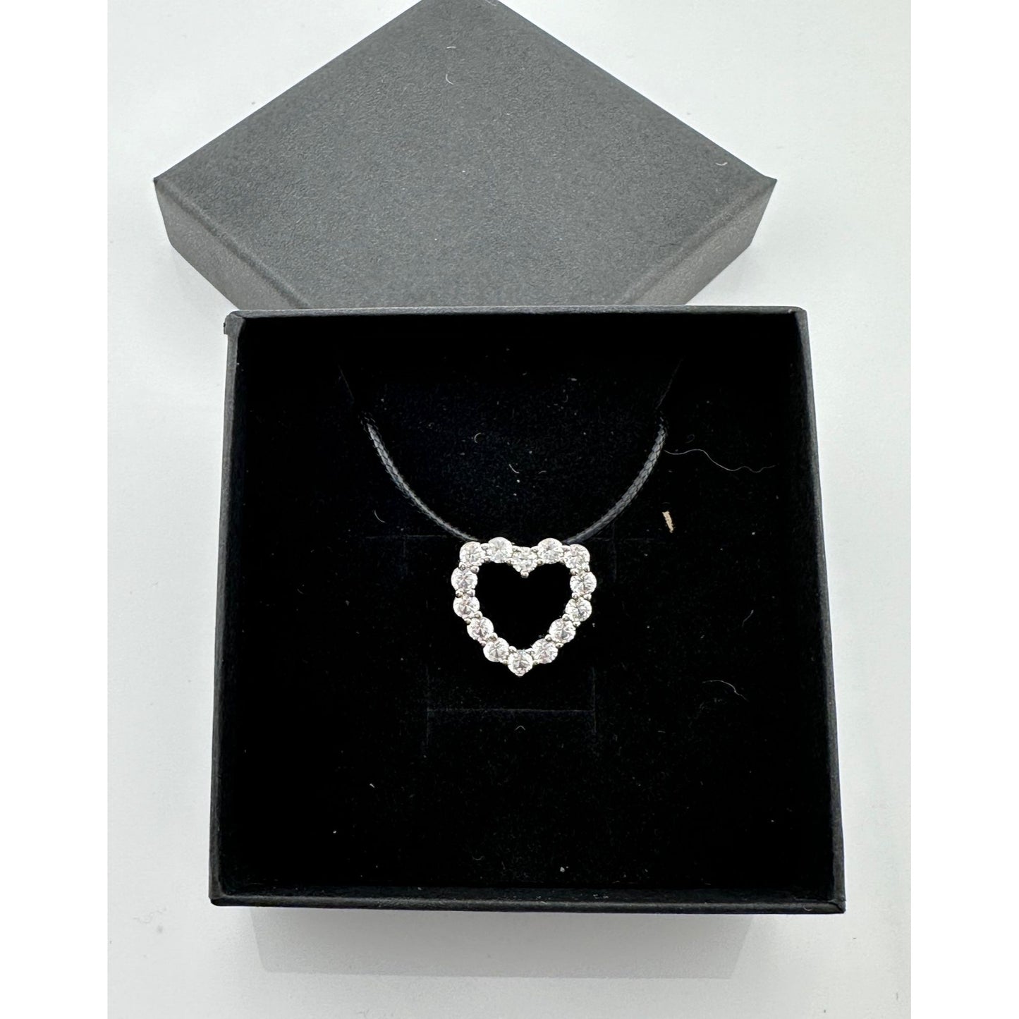 2.5 Lab Created Carat White Sapphire Heart Necklace on Back Leather Cable Band