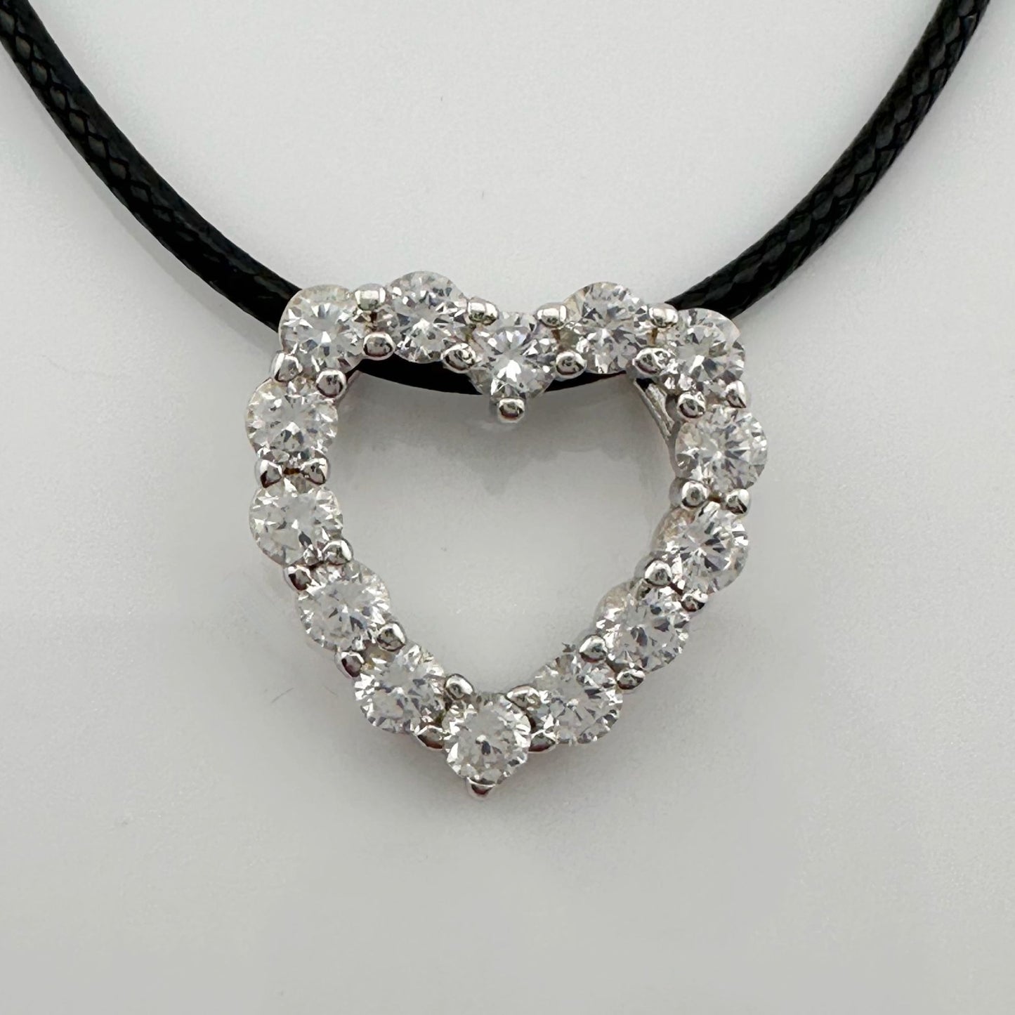 2.5 Lab Created Carat White Sapphire Heart Necklace on Back Leather Cable Band