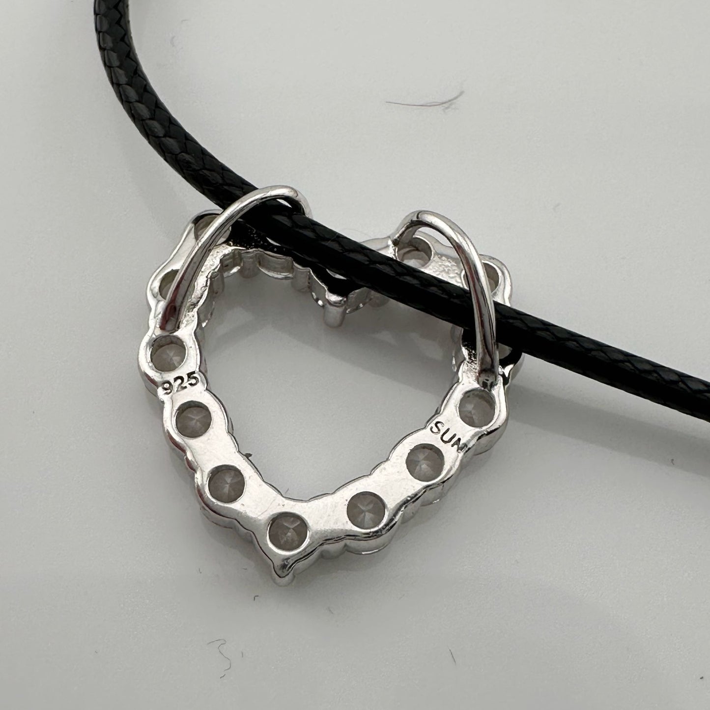 2.5 Lab Created Carat White Sapphire Heart Necklace on Back Leather Cable Band