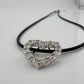 2.5 Lab Created Carat White Sapphire Heart Necklace on Back Leather Cable Band