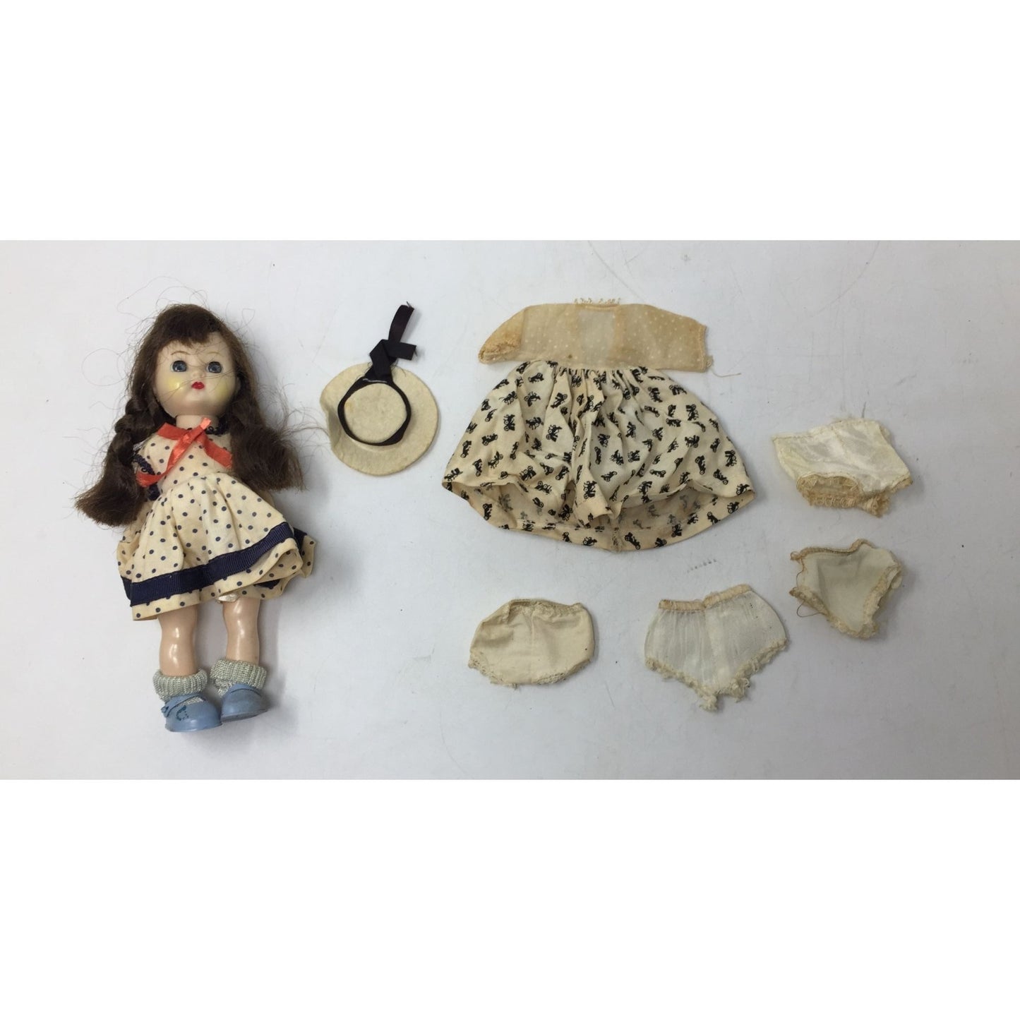 Vintage Blue Eyed, Brunette Doll Wearing Braids with Clothing/Accessories