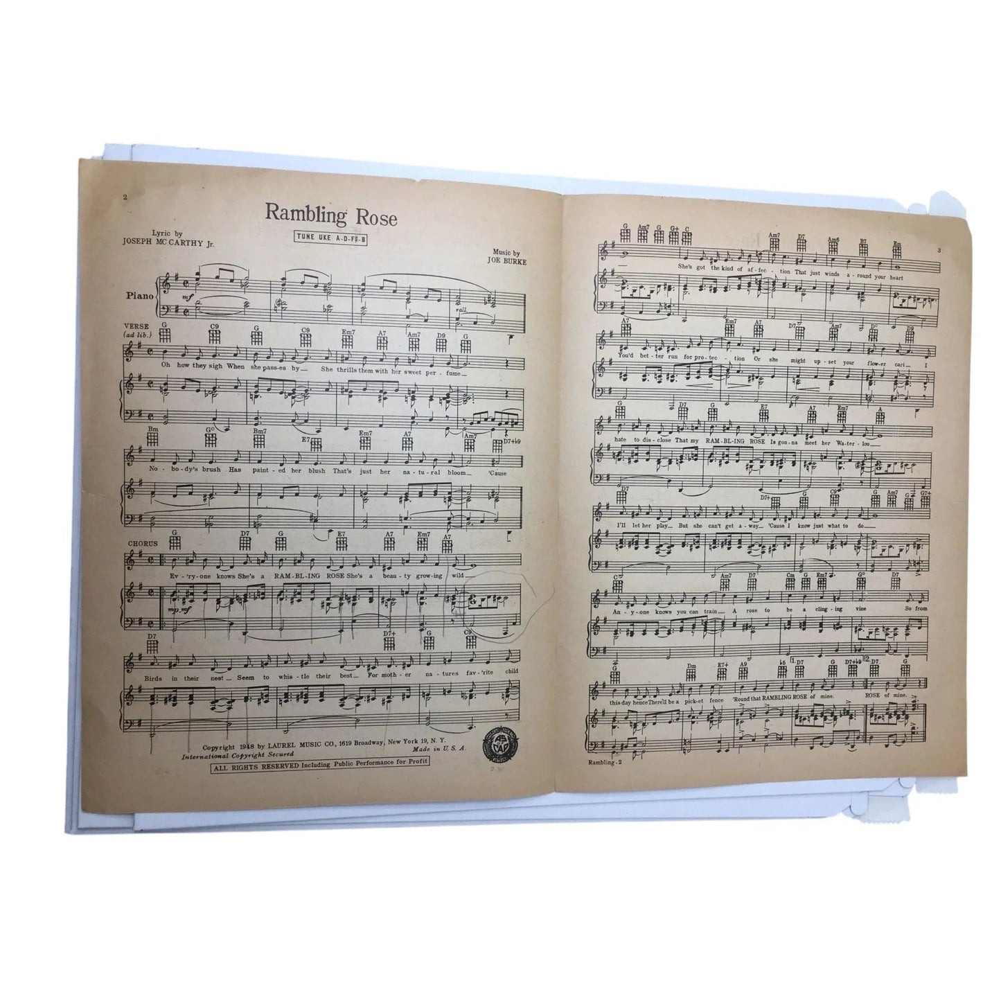 ''RAMBLING ROSE'' By Joseph McCarthy JR/Joe Burke - A+ Stuff - SHEET MUSIC - A+ Stuff