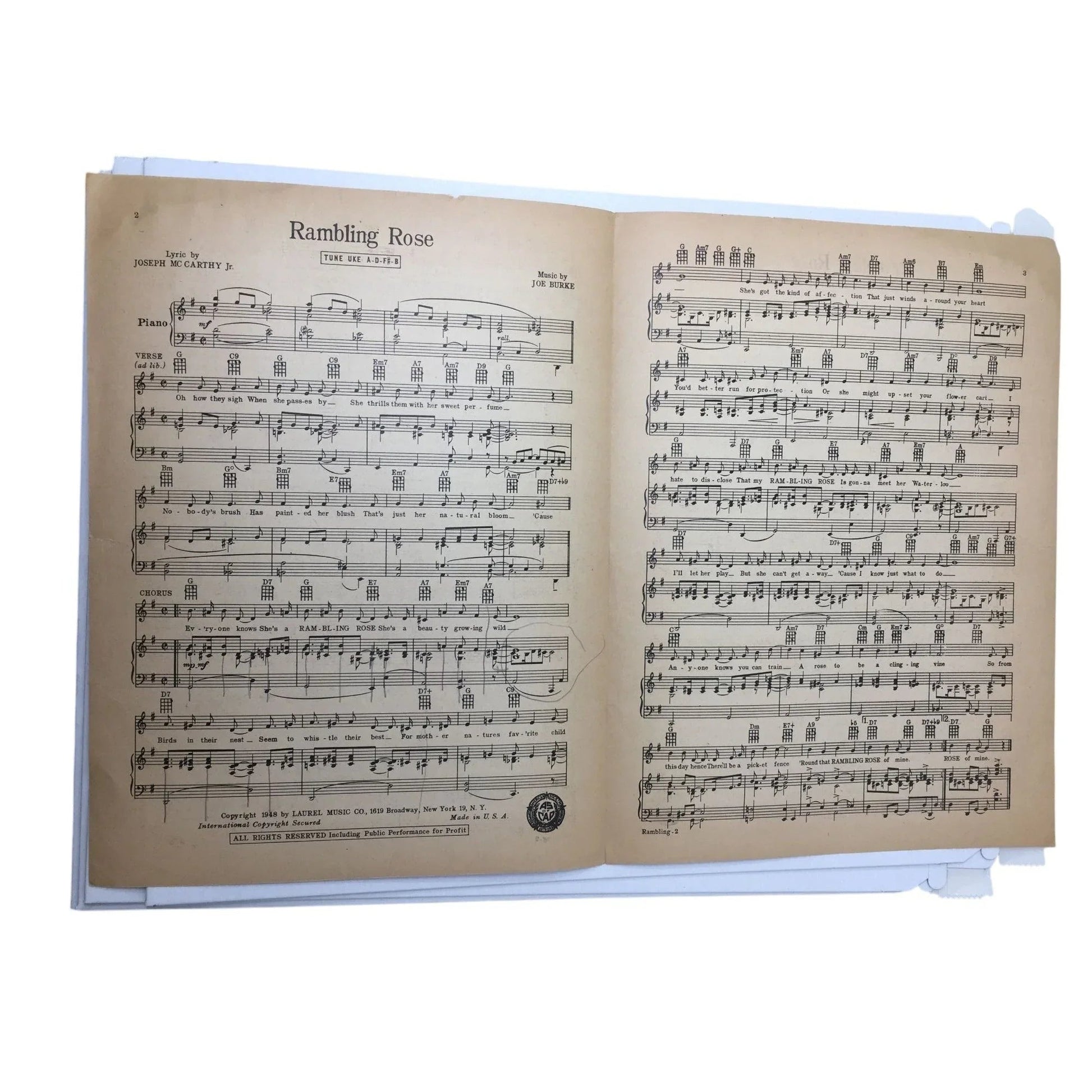 ''RAMBLING ROSE'' By Joseph McCarthy JR/Joe Burke - A+ Stuff - SHEET MUSIC - A+ Stuff