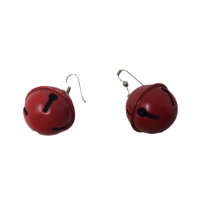 Red Christmas Jingle Bell Earrings with Candy Canes on them