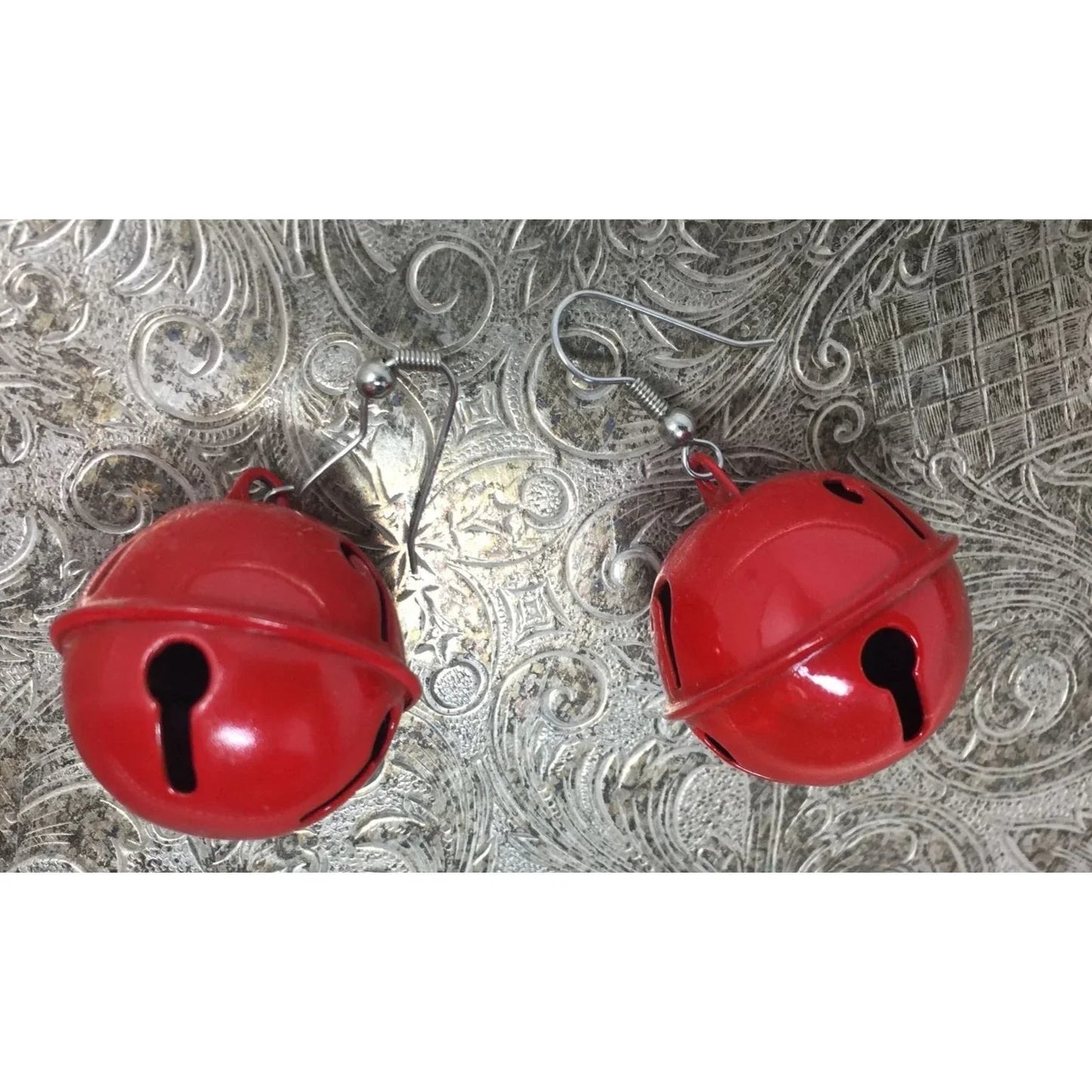 Red Christmas Jingle Bell Earrings with Candy Canes on them - A+ Stuff - Earrings - A+ Stuff
