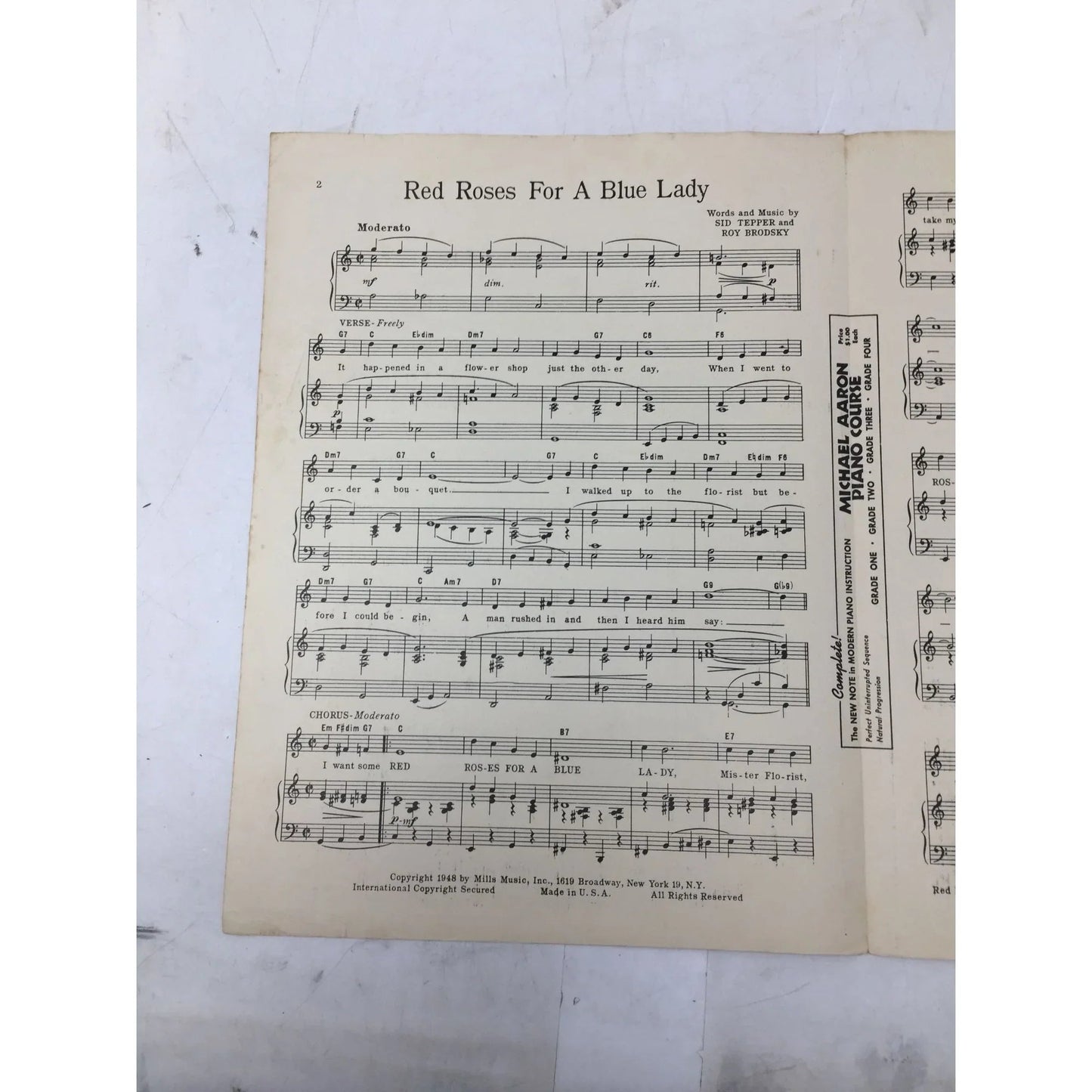 Red Roses For A Blue Lady Sheet Music Vintage 1948 - A+ Stuff - sheet music - A+ Stuff